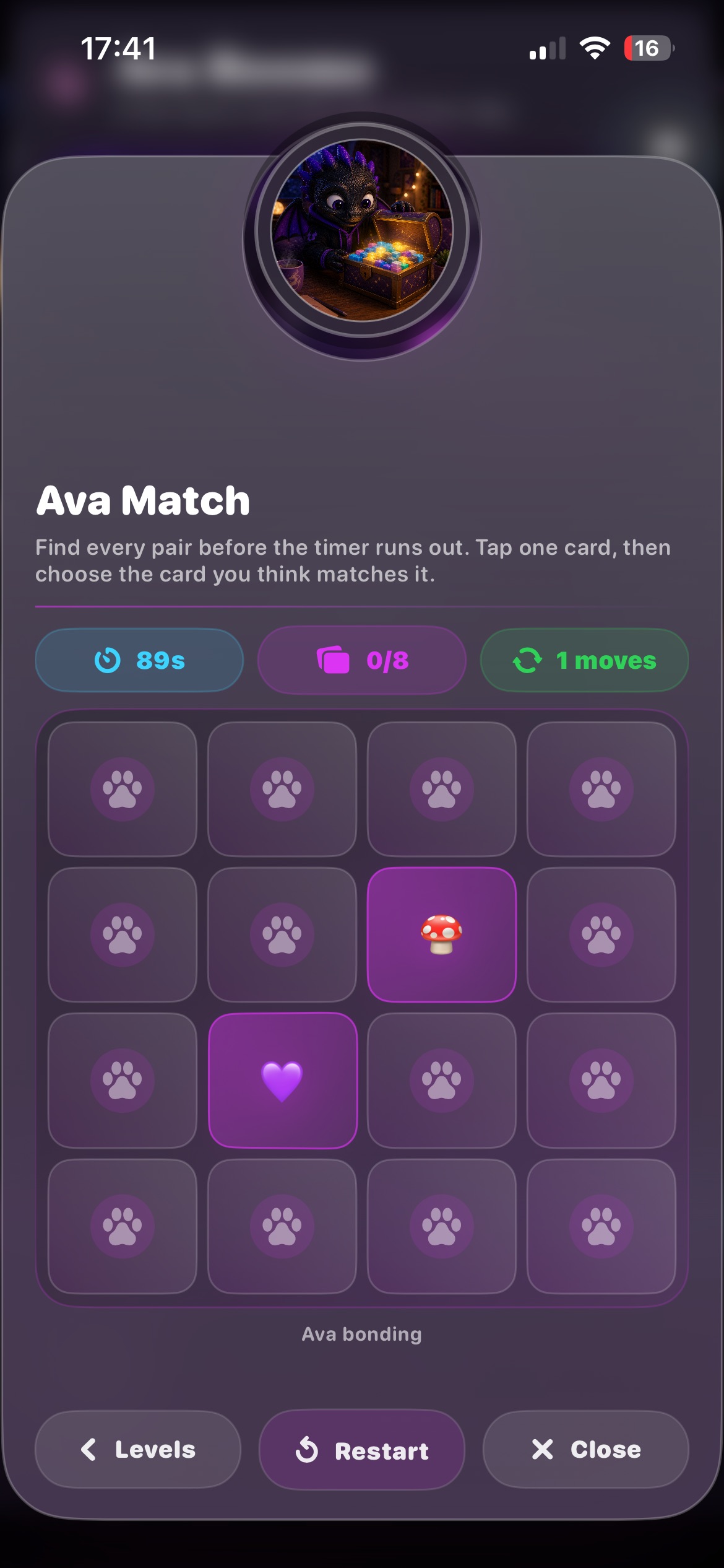 Ava Match game with cards, timer, pairs and moves