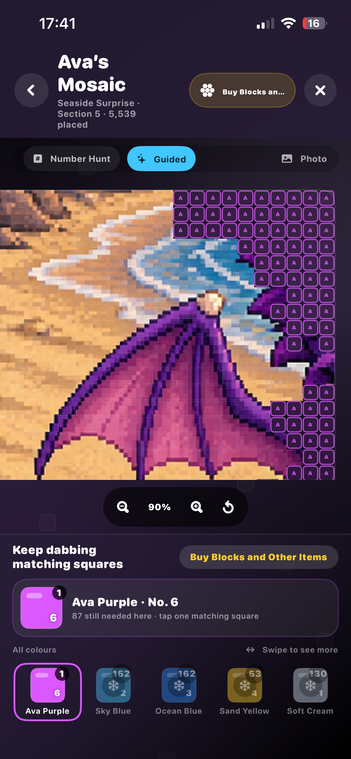 Ava’s Mosaic picture in progress using Guided mode